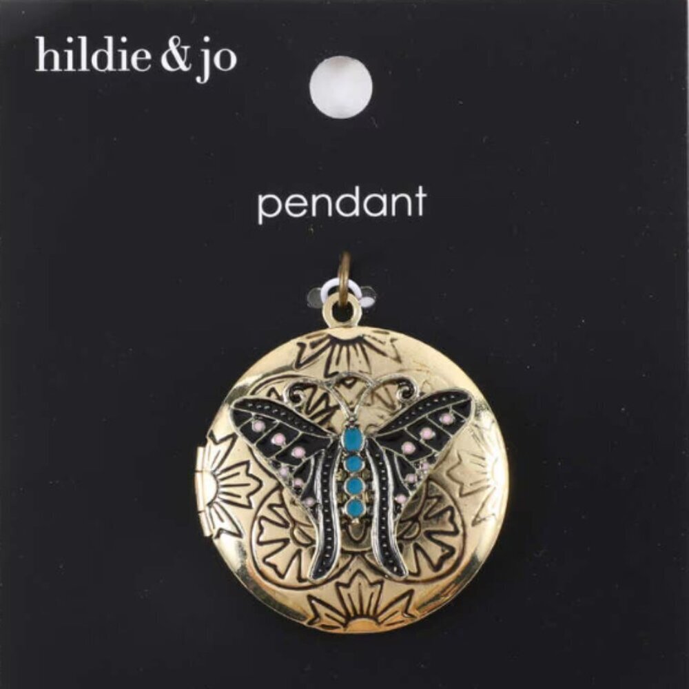 Hildie & Jo Vintage Style Gold Locket With Butterfly Pendant